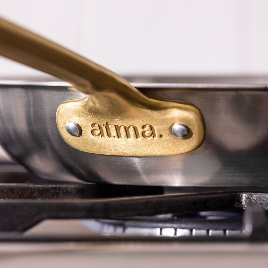 Batterie de cuisine en inox avec manches dorés, 21 pièces