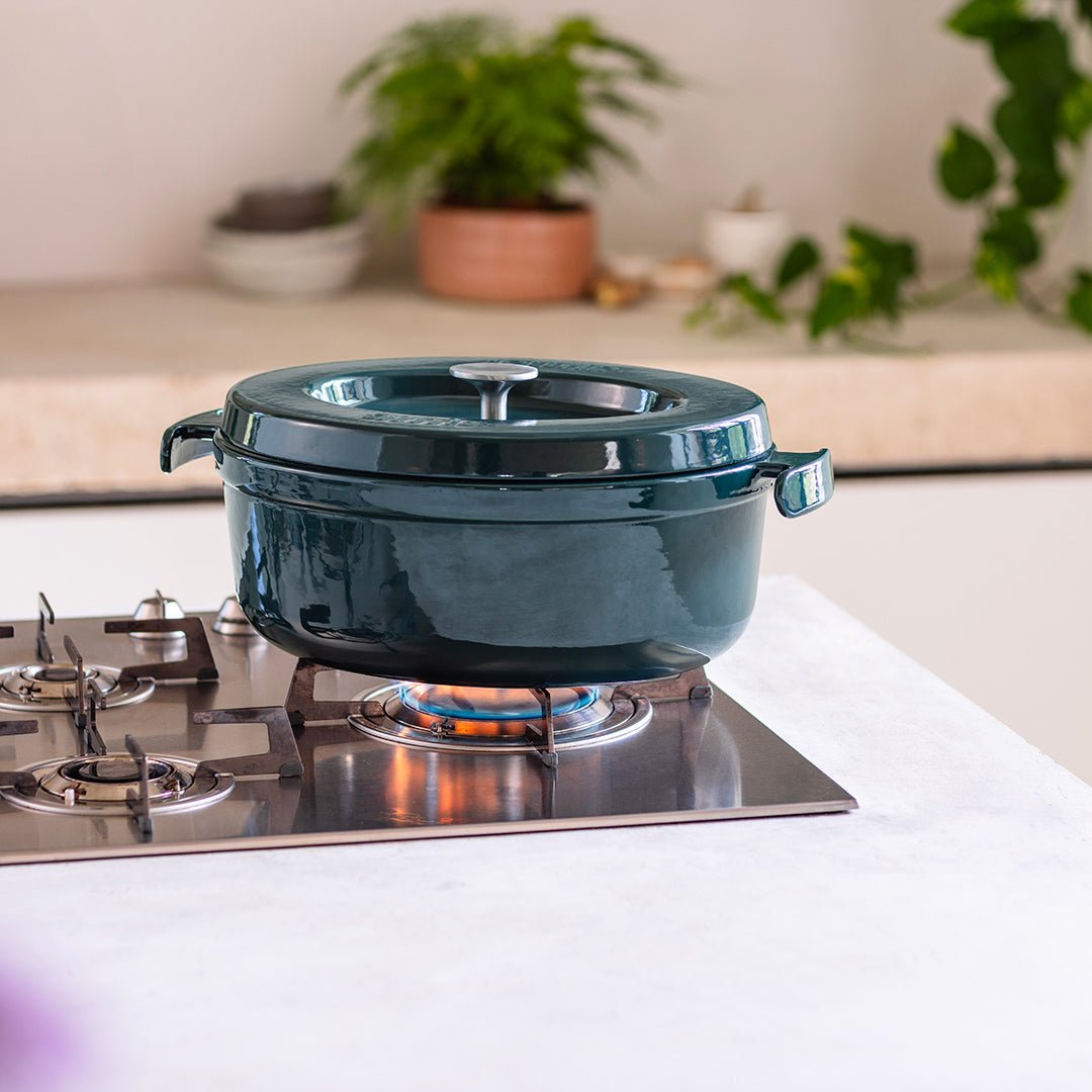 Batterie de cuisine en inox avec manches dorés, 21 pièces