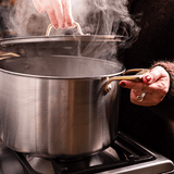 Batterie de cuisine en inox avec manches dorés, 21 pièces