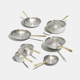 Batterie de cuisine en inox avec manches dorés, 12 pièces