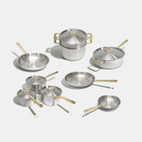 Batterie de cuisine en inox avec manches dorés, 15 pièces