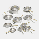 Batterie de cuisine en inox avec manches dorés, 19 pièces