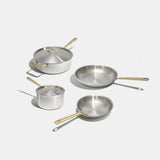 Batterie de cuisine en inox avec manches dorés, 7 pièces