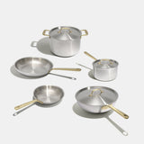 Batterie de cuisine en inox avec manches dorés, 9 pièces