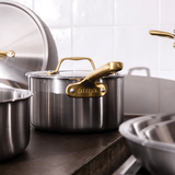 Batterie de cuisine en inox avec manches dorés, 9 pièces