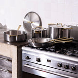 Batterie de cuisine en inox avec manches dorés, 9 pièces