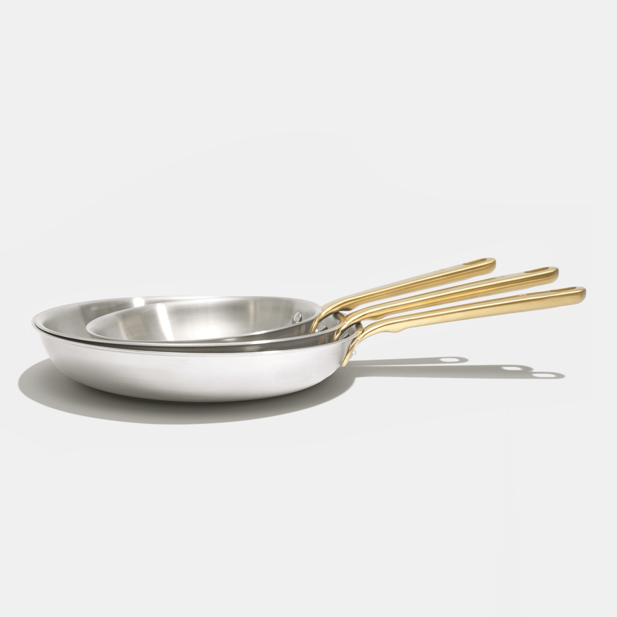 Pack Brigade - Le set de 3 poêles en inox avec manches dorés