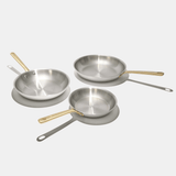 Pack Brigade - Le set de 3 poêles en inox avec manches dorés