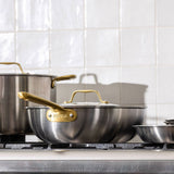 The Wok en inox, manche doré - 28 cm